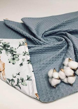 Плед детский антрацит коричневые оленята вафельное полотно+польский хлопок penetka 100x80 см