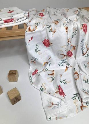 Пеленка муслиновая двухслойная цветы хлопка penetka 100x80 см