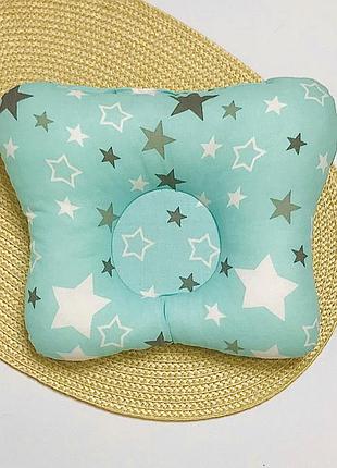 Подушка детская ортопедическая бабочка малая бирюзовые звездочки бязь penetka 25x20 см