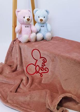 Плед детский пудровый с вышивкой mickey велсофт penetka 95x85 см