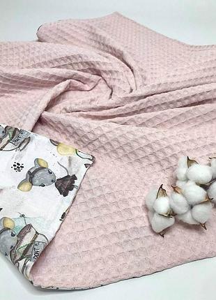 Плед детский розовый серые мышки вафельное полотно+польский хлопок penetka 100x80 см