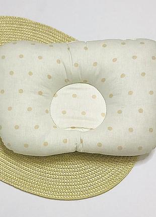 Подушка детская ортопедическая бабочка большая бежевый горошек польский хлопок penetka 32x22 см