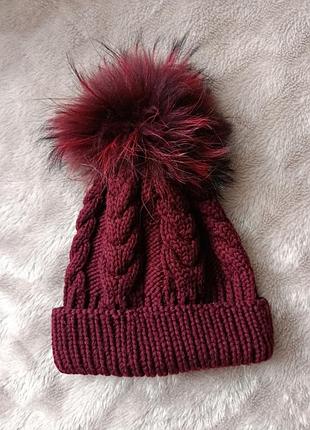 Шапка шапочка вязаная бордовая