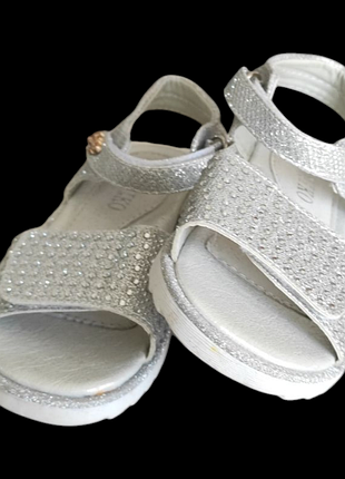 Детские босоножки сандалии для девочки на липучке маломер серебро стразы липучки