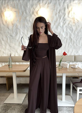 Костюм 3в1  (кардіган+топ+палаццо)💬must have цього сезону🔝