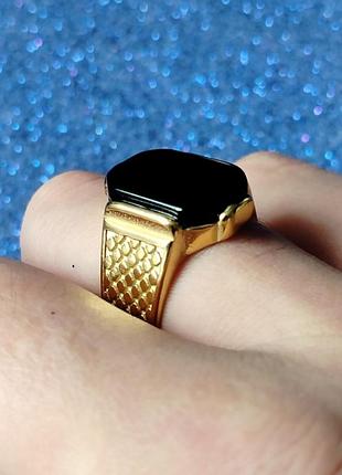 Кольцо из нержавеющей стали, с черным ониксом, кольцо, печать мужская