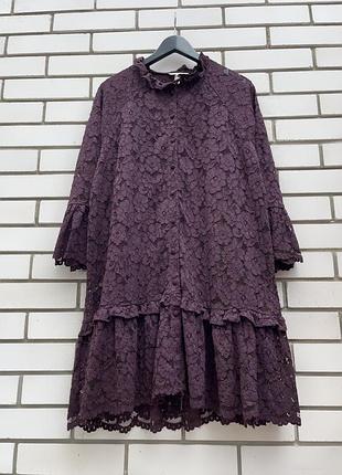 Кружевное бордовое платье , марсала,свободного кроя h&m