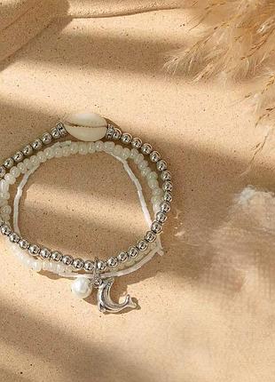 Набор три браслета ракушка дельфин