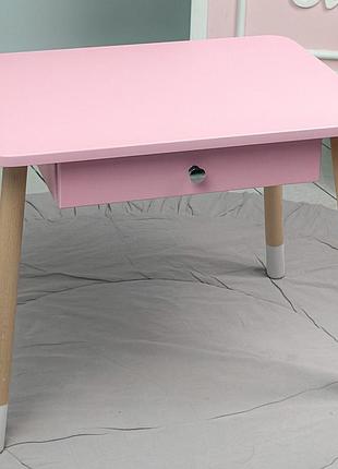 Дитячий дерев'яний прямокутний рожевий столик з шухлядою. безпечний і витривалий для дітей15795