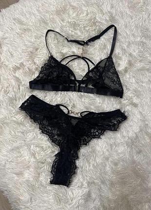 Набор женского белья женского кружево секси черное лиф+стринги