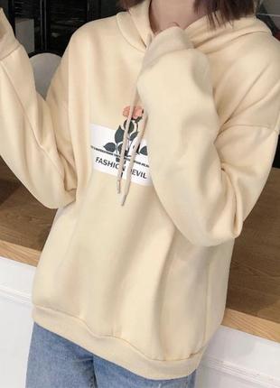 Толстовка худи женская теплая бежевая