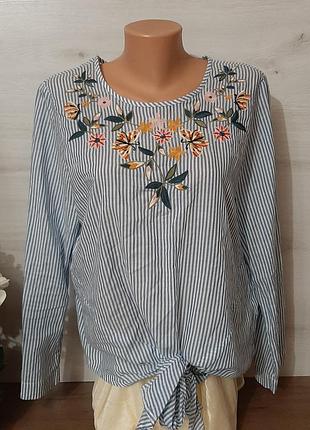 Легка невагома блуза блузка сорочка рубашка вишиванка у смужку l xl mark&spencer тренвова вільна хб натуральна котон 100%