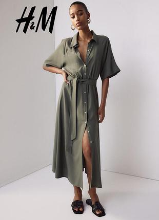 Новое натуральное платье рубашка миди h&m. новая коллекция!