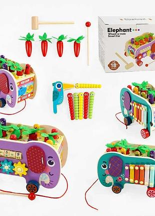 Развивающая деревянная каталка c 68265 с ксилофоном и шестеренками