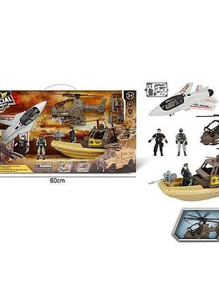 Набір військової техніки "спеціальний комбат" g 3109-28: гелікоптер, човен, літак та фігурки військових