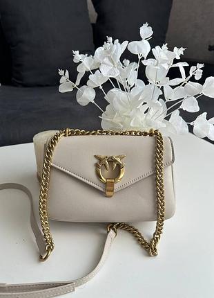 Кожаная сумка pinko, бежевая сумка pinko