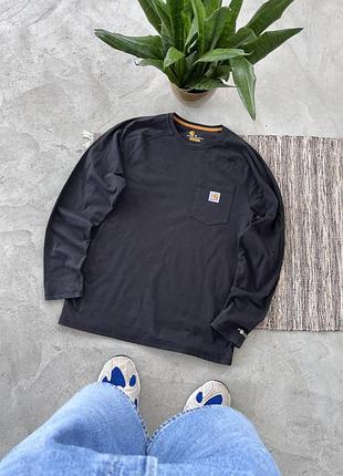 Вінтажний чорний лонгслів футболка з довгим рукавом carhartt wip з кишенею й логотипом