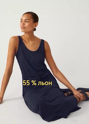 Пряма лляна сукня-сарафан батал marks&spencer