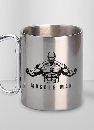 Кружка металева з карабіном "muscle man" 300 мл срібляста|швидка доставка|