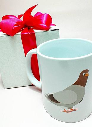 Кружка керамічна з принтом "будь як голуб" 330 мл у подарунковій коробці з бантом |швидка доставка|