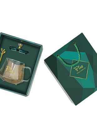 Сувенирный подарочный набор a28 чашка+ложка dark green