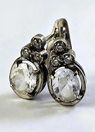 Серебряные сережки с камнями. 925 проба.