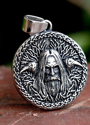 Двосторонній кулон "одін та ворони" у стилі вікінгів із нержавіючої сталі