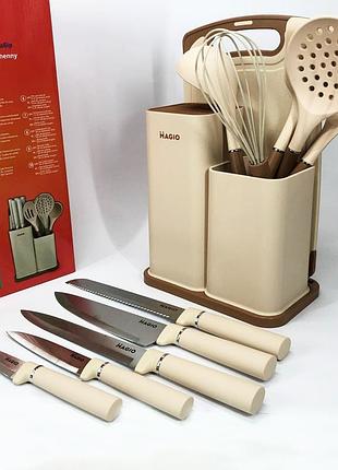 Кухонный набор столовых предметов на подставке magio mg-1097i, набор кухонной утвари, hb-418 набор поварешек