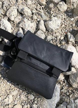 Тактическая кожаная сумка с кобурой, мужской мессенджер, барсетка - черный слинг, мужская сумка через la-446