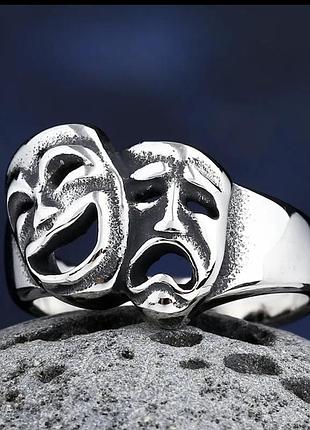Каблучка перстень "театральні маски" – нержавіюча сталь 316l, символ радості та смутку, стильний аксесуар для чоловіків і жінок 18