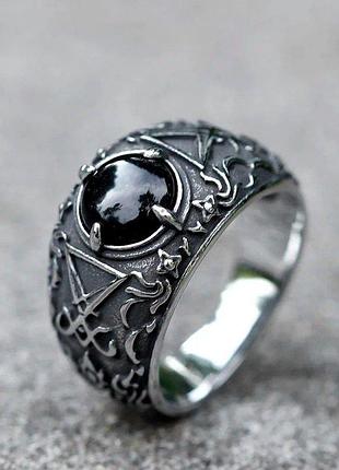 Мужское кольцо люцифер с черным камнем винтаж в сатанинском стиле кольцо из нержавеющей стали 316l 18 размер