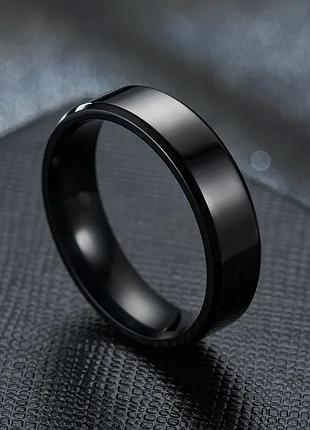 Чорна глянцева каблучка з нержавіючої сталі – 6 мм  ширина, стильний унісекс дизайн, чоловіче жіноче 17 розмір