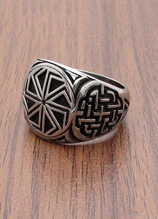 Кольцо серебристое коловрат печатка нержавеющая сталь женское мужское 22