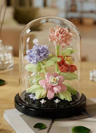 Конструктор "рождественский цветочный горшок" – композиция в колбе! разноцветные цветы 302 детали в стиле лего