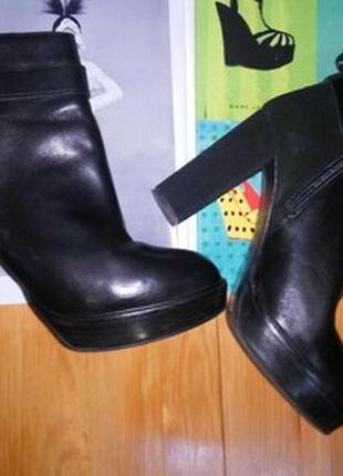 H&m 100% кожа . чёрные ботинки ботильоны на высоком каблуке2 фото