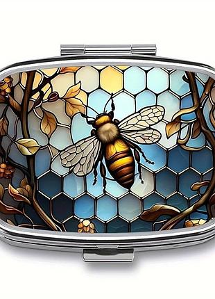 Металева таблетниця 🐝 з малюнком бджоли | міні органайзер для таблеток або прикрас | подорожній контейнер