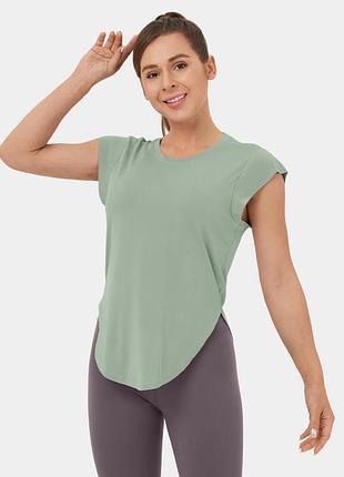 Новый вискозный спортивный топ halara для йоги с круглым изогнутым подолом футболка