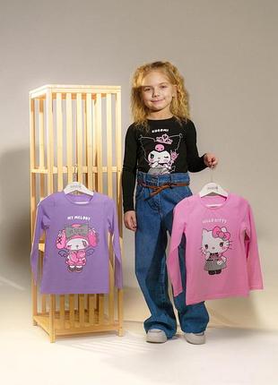 Набір бавовняних футболок (hello kitty) для дівчаток з довгим рукавом, стрейч