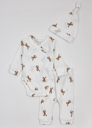 Комплект полосочный зайчики (боди, штанишки и шапочка)