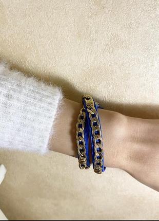 Кожаный, синий браслет, регулируется , новый