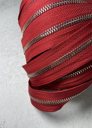 Металлическая молния т5 рулонная, никель / шлифованный зуб / цвет - красный