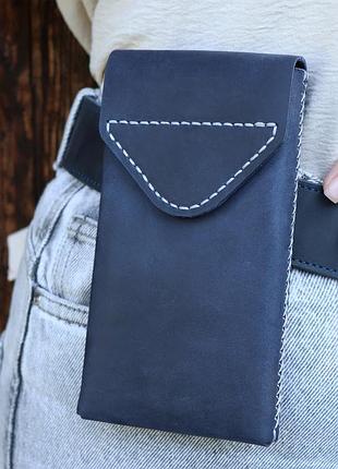 Телефонный ременной чехол из натуральной кожи ручной работы для мужчин/ синий
