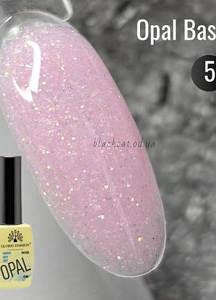 База камуфлирующая с блестками шиммером опал розовая для ногтей opal  base global fashion 8 ml №5