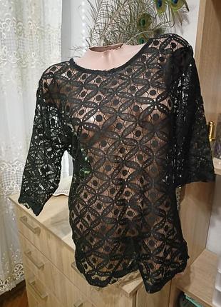 Чорне пляжне парео сітка на купальник,туніка пляжна ажурна