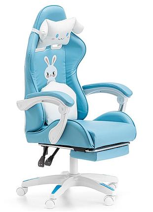 Детское геймерское кресло g893 с подушками и подставкой для ног, синее