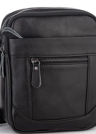 Мужская cумка-барсетка кожаная через плечо черная tiding bag sk n5386