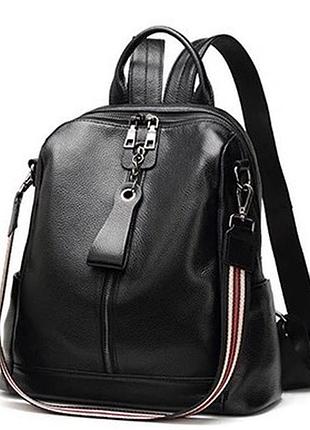 Шкіряний жіночий молодіжний рюкзак чорний на кожен день 94413