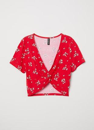 Топ в квітковий принт в квіти з вузлом h&m