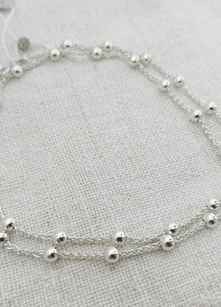 Срібний ланцюжок кольє з кульками 45 см