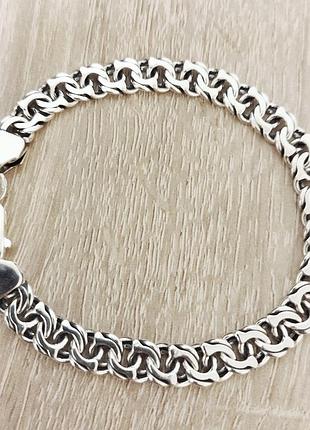 Крупный серебряный мужской браслет бисмарк 23 см, большой размер